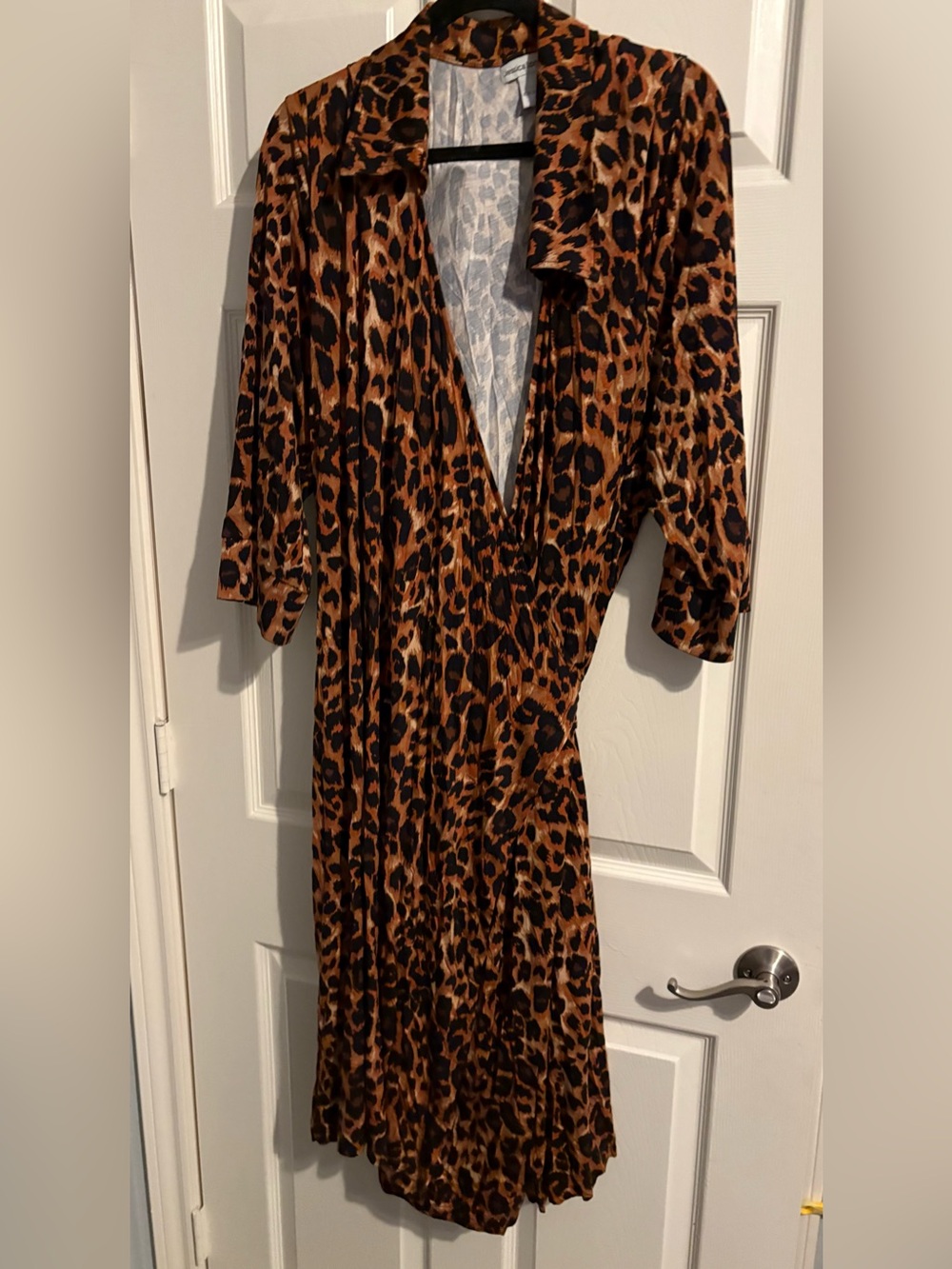 96- Jessica London Brown and Black Leopard-Print Midi Dress